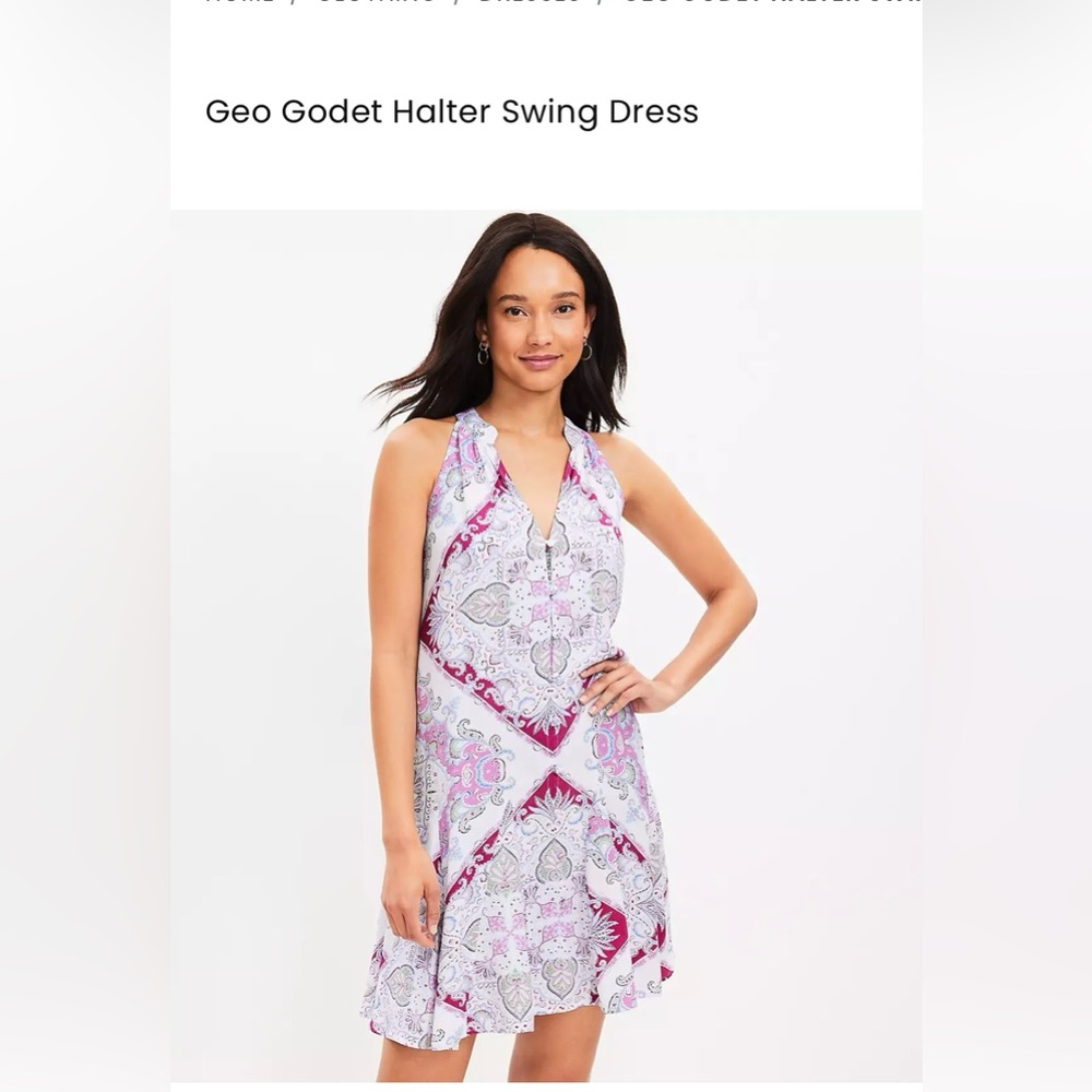 Loft Geo Godet Halter Swing Dress